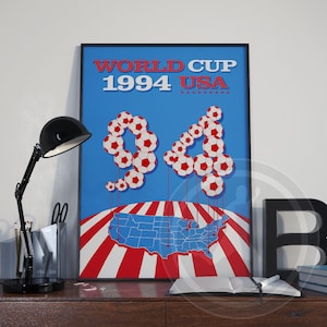 Póster de fútbol de la Copa Mundial de Estados Unidos 1994, regalo para él, póster de fútbol retro vintage, arte de Estados Unidos 94