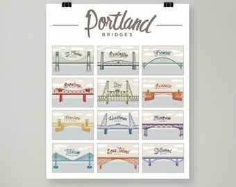 Portland Bridges / Illustrated Print /  Portland, Oregon Poster