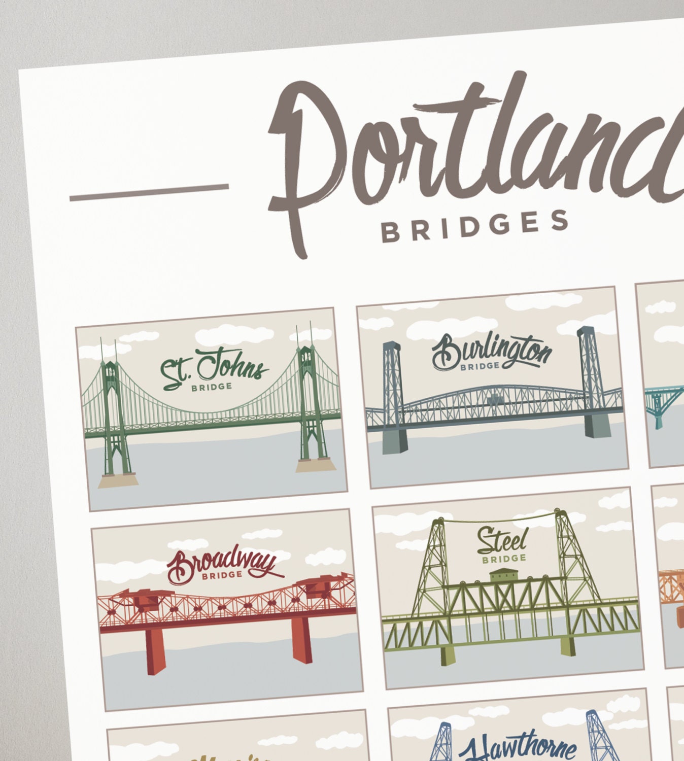 Portland Bridges / Illustrated Print / Portland Oregon | Etsy