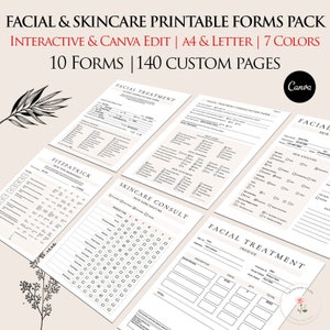 Esthetician Facial Consent Forms - Skincare Business Treatment, Consultation, Intake, Printable Fillable Beauty Forms Canva Templates