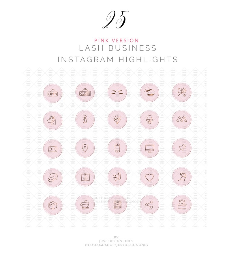 Premade Lash & Brow Logo Design, Rose Gold Lash artist Branding Kit, Beauty logo, Feminine Logo, Eyelash logo with 25 Instagram highlights imagem 3