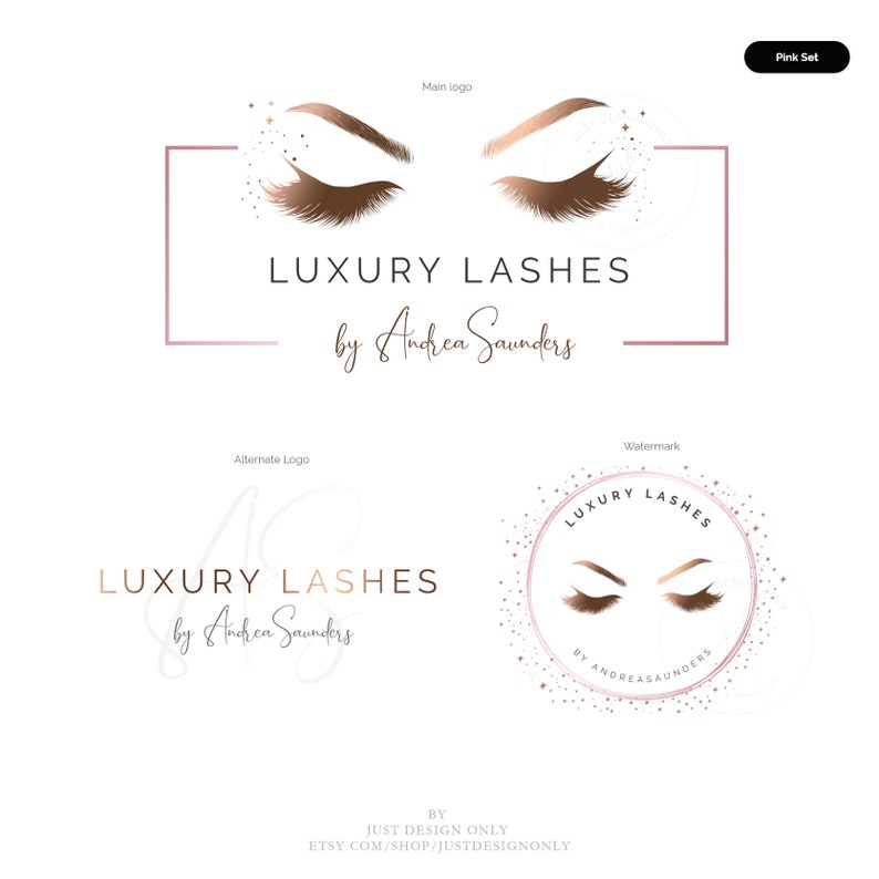 Premade Lash & Brow Logo Design, Rose Gold Lash artist Branding Kit, Beauty logo, Feminine Logo, Eyelash logo with 25 Instagram highlights Rose Gold