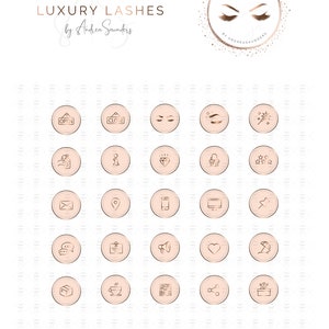 Premade Lash & Brow Logo Design, Rose Gold Lash artist Branding Kit, Beauty logo, Feminine Logo, Eyelash logo with 25 Instagram highlights imagem 9