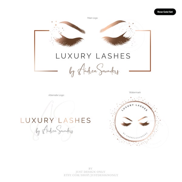 Premade Lash & Brow Logo Design, Rose Gold Lash artist Branding Kit, Beauty logo, Feminine Logo, Eyelash logo with 25 Instagram highlights