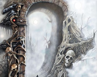 Arte original, inframundo, horror, fantasía, Hades, portal, paisaje, descarga digital,