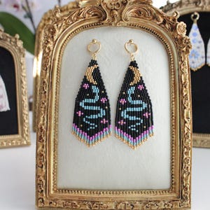 Moon Serpent Woven Beaded Snake Fringe Earring - Made to Order