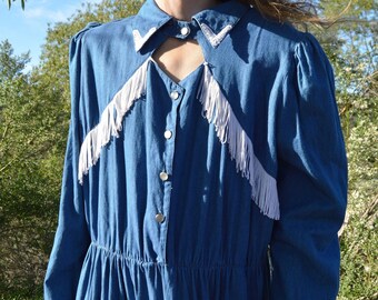 Denim Fringe Dress | Etsy
