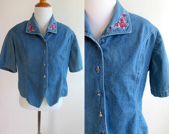 denim shirt with flowers