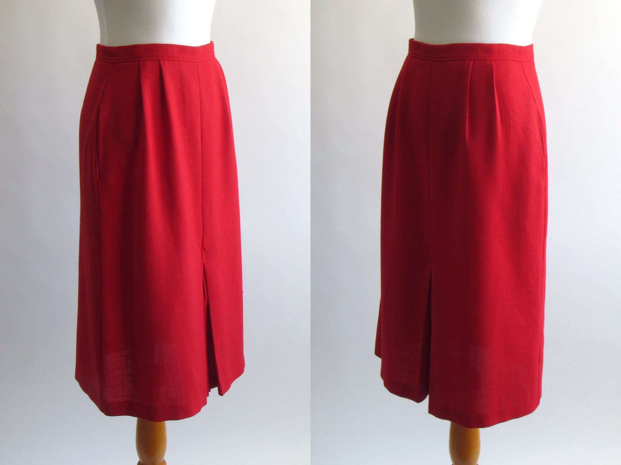 70s Bright Red Pencil Skirt Below the Knee High Waist Skirt - Etsy