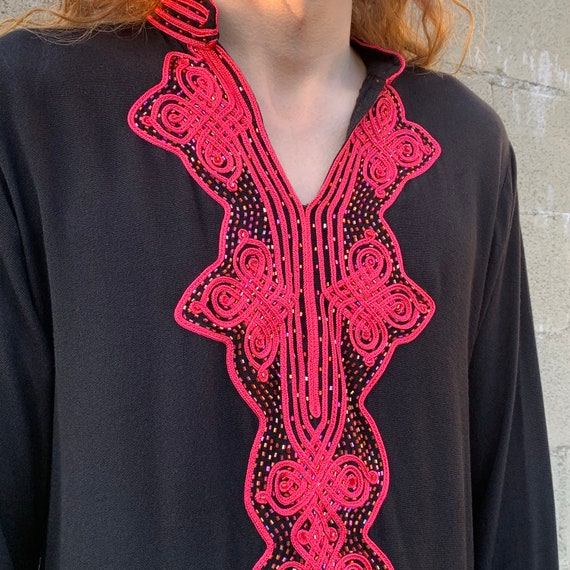 Black and Hot Pink Tunic Beaded Embroidered Long … - image 3