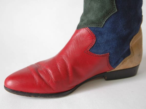 Colorful Suede Leather Cowboy Boots - Decorative … - image 7