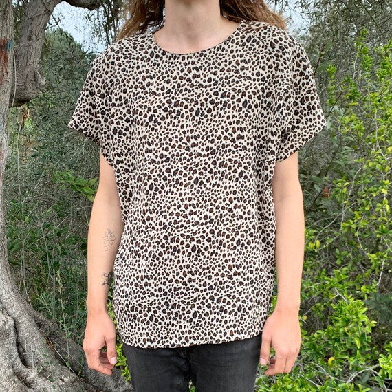 Short Sleeve Leopard Print Blouse Vintage 1990s P… - image 2