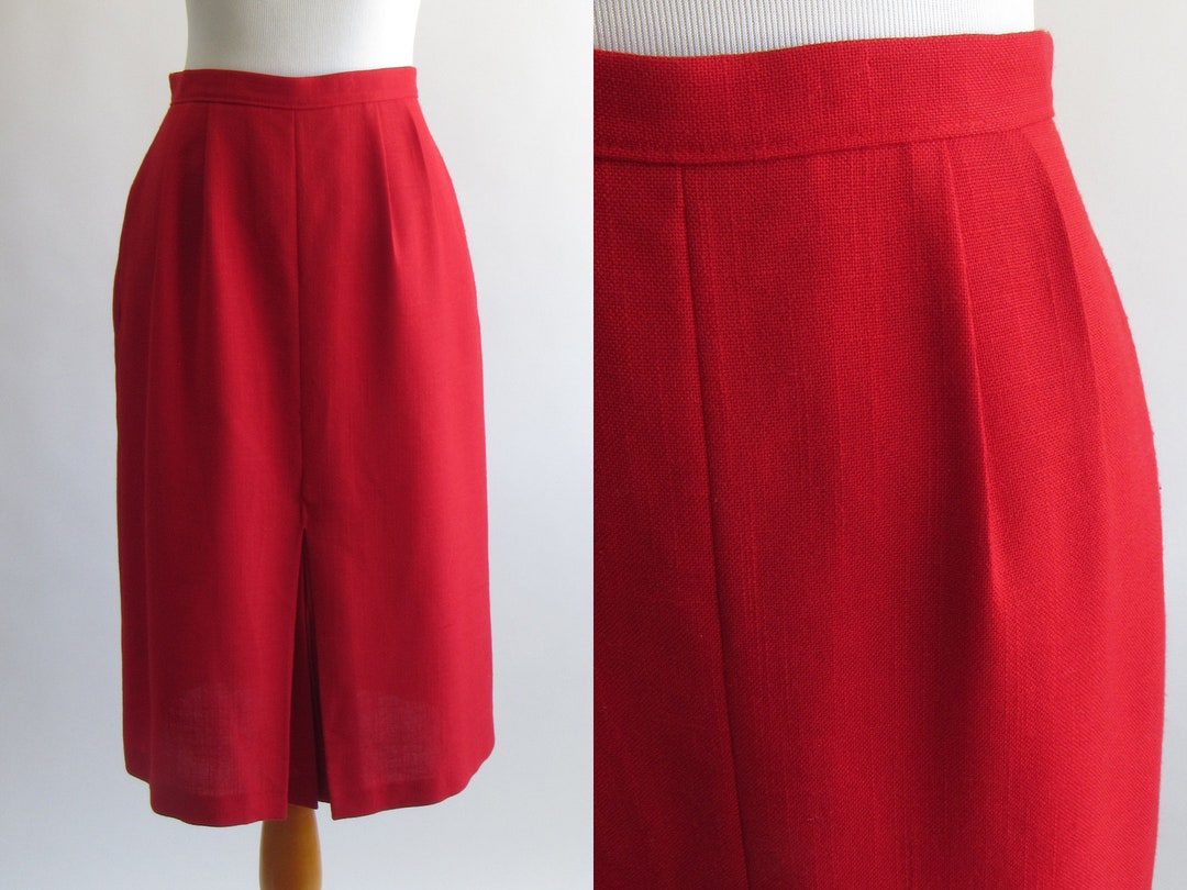 70s Bright Red Pencil Skirt Below the Knee High Waist Skirt - Etsy