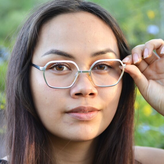 Brushed Silver Hexagonal Eyeglasses Retro 60s 70s Aut… Gem