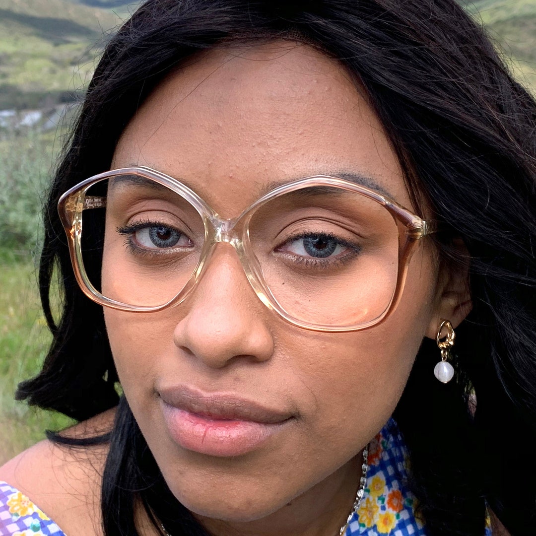 Oversized Eyeglasses Light Brown Plastic Eyeglasses 80s Large Amber