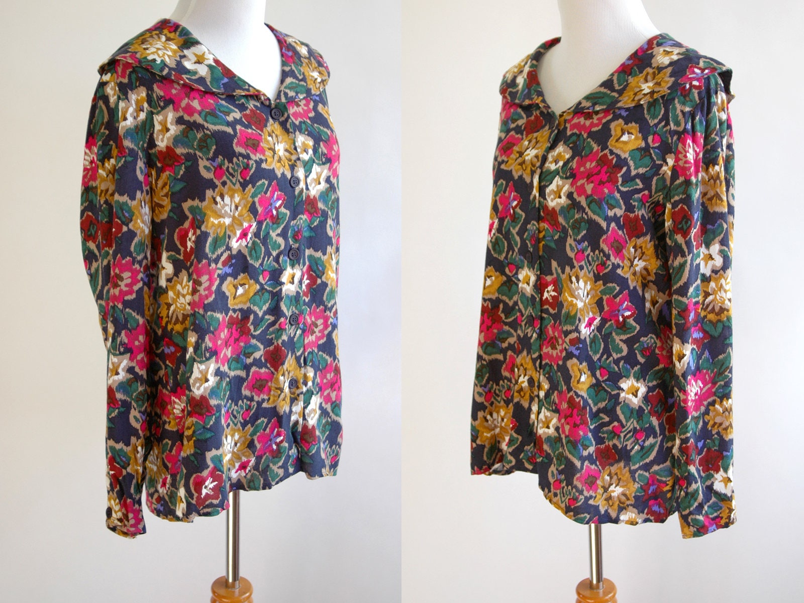 80s Floral Button up With Draped Collar Avon Fashions Blouse - Etsy