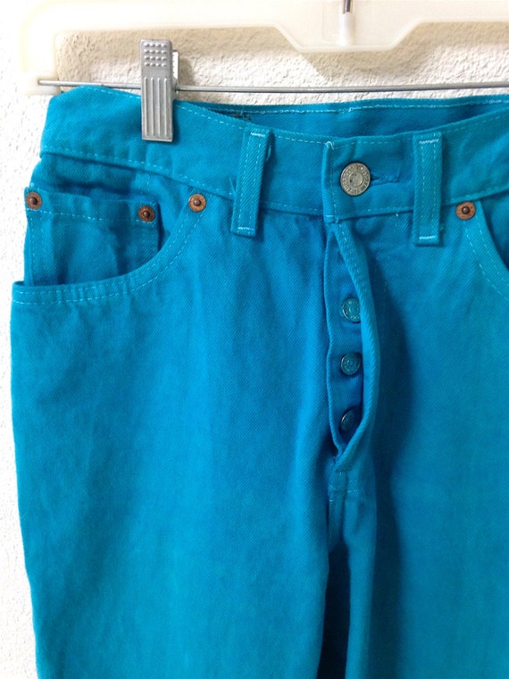 Bright Blue Levis Jean - High Waist Button Fly Je… - image 4