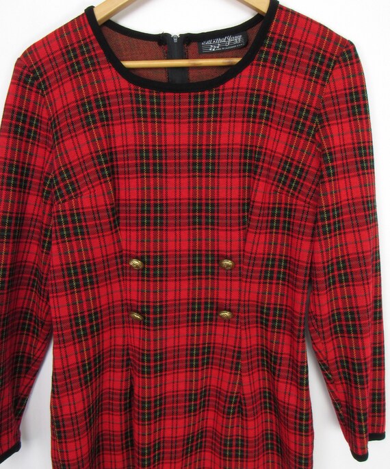 Red Plaid Dress with Double Breast Buttons - Red … - image 3