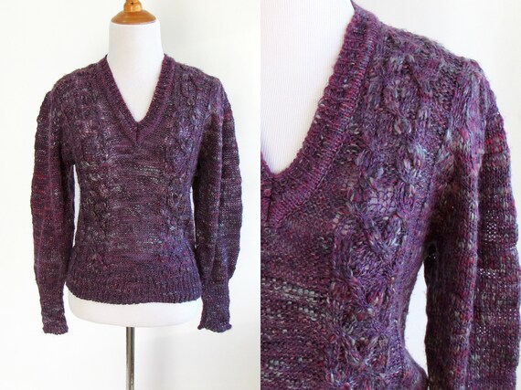 Purple Speckled Cable Knit Cropped Bishop Sleeve … - image 2