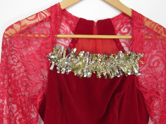 Decorated Christmas Dress - Sexy Red Velvet Dress… - image 4