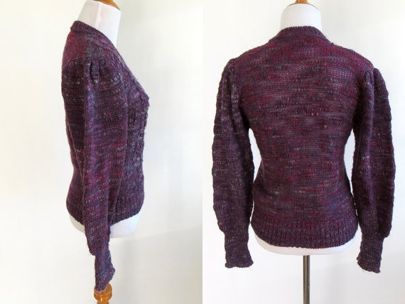 Purple Speckled Cable Knit Cropped Bishop Sleeve … - image 6