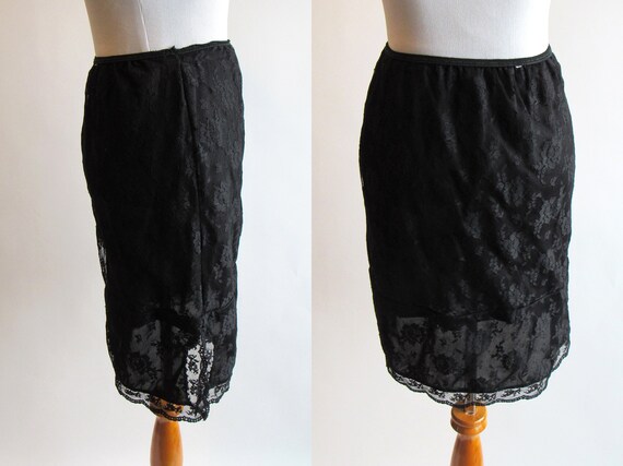 Vintage Black Lace Skirt Slip - Stretchy Semi She… - image 3