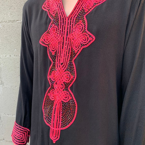 Black and Hot Pink Tunic Beaded Embroidered Long … - image 9