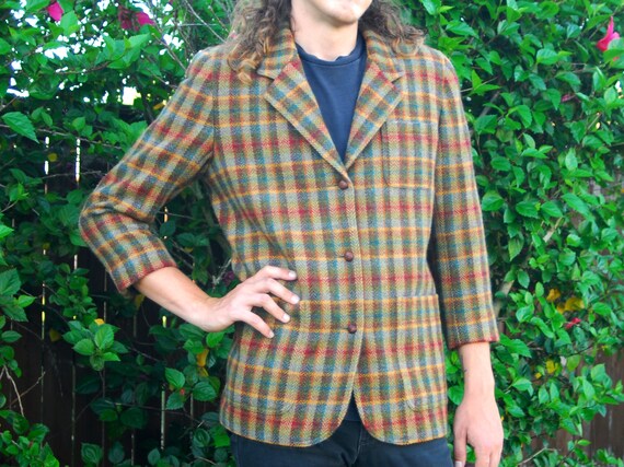 Wool Plaid Blazer - 1990s Vintage Lizsport Plaid … - image 3