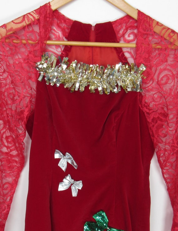 Decorated Christmas Dress - Sexy Red Velvet Dress… - image 5