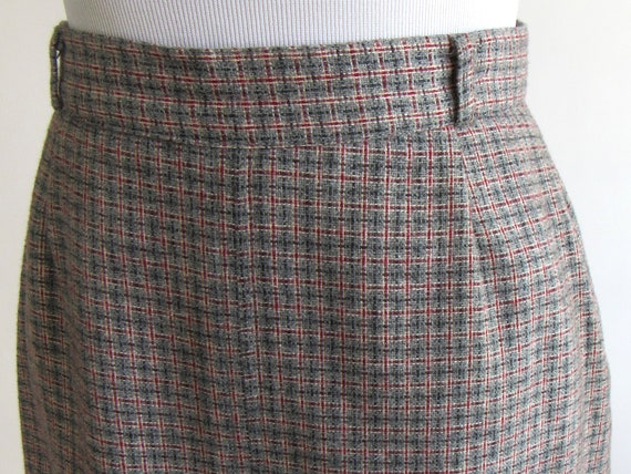 80s/90s Grey Plaid Wool Skirt - Calf Length Plaid… - image 5