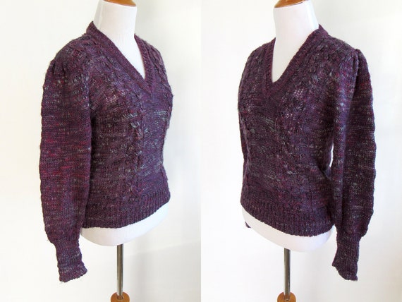 Purple Speckled Cable Knit Cropped Bishop Sleeve … - image 4