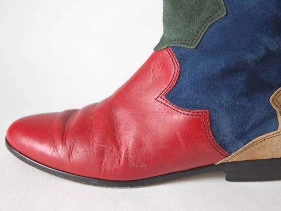 Colorful Suede Leather Cowboy Boots - Decorative … - image 8