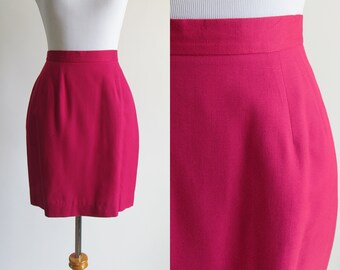 80s Hot Pink High Waist Pencil Skirt with Pockets - Pink Secretary Skirt - Knee Length Pencil Skirt - 25 Inch Waist - Size XS Small