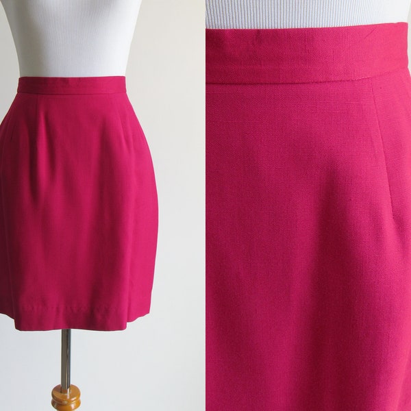 80s Hot Pink High Waist Pencil Skirt with Pockets - Pink Secretary Skirt - Knee Length Pencil Skirt - 25 Inch Waist - Size XS Small