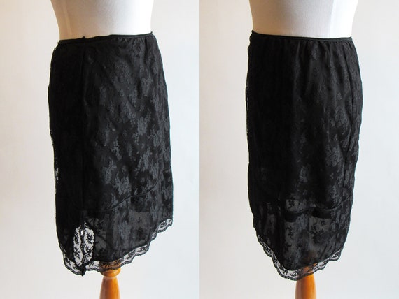 Vintage Black Lace Skirt Slip - Stretchy Semi She… - image 2