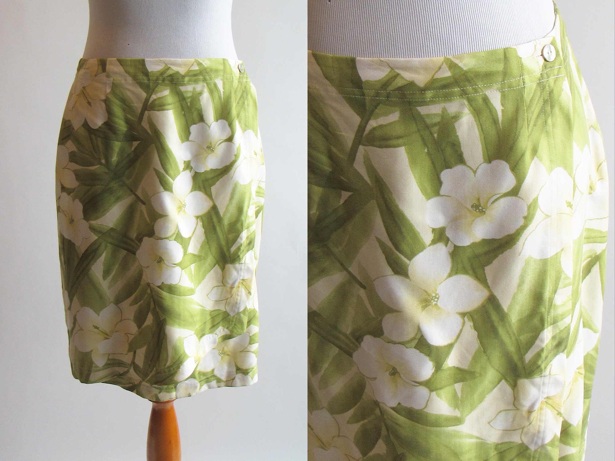 90s Floral Silk Skirt Green and Beige Floral Silk Wrap Skirt | Etsy