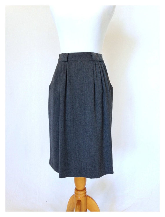 80s Pleated Grey Secretary Skirt - Classy High Wa… - image 1