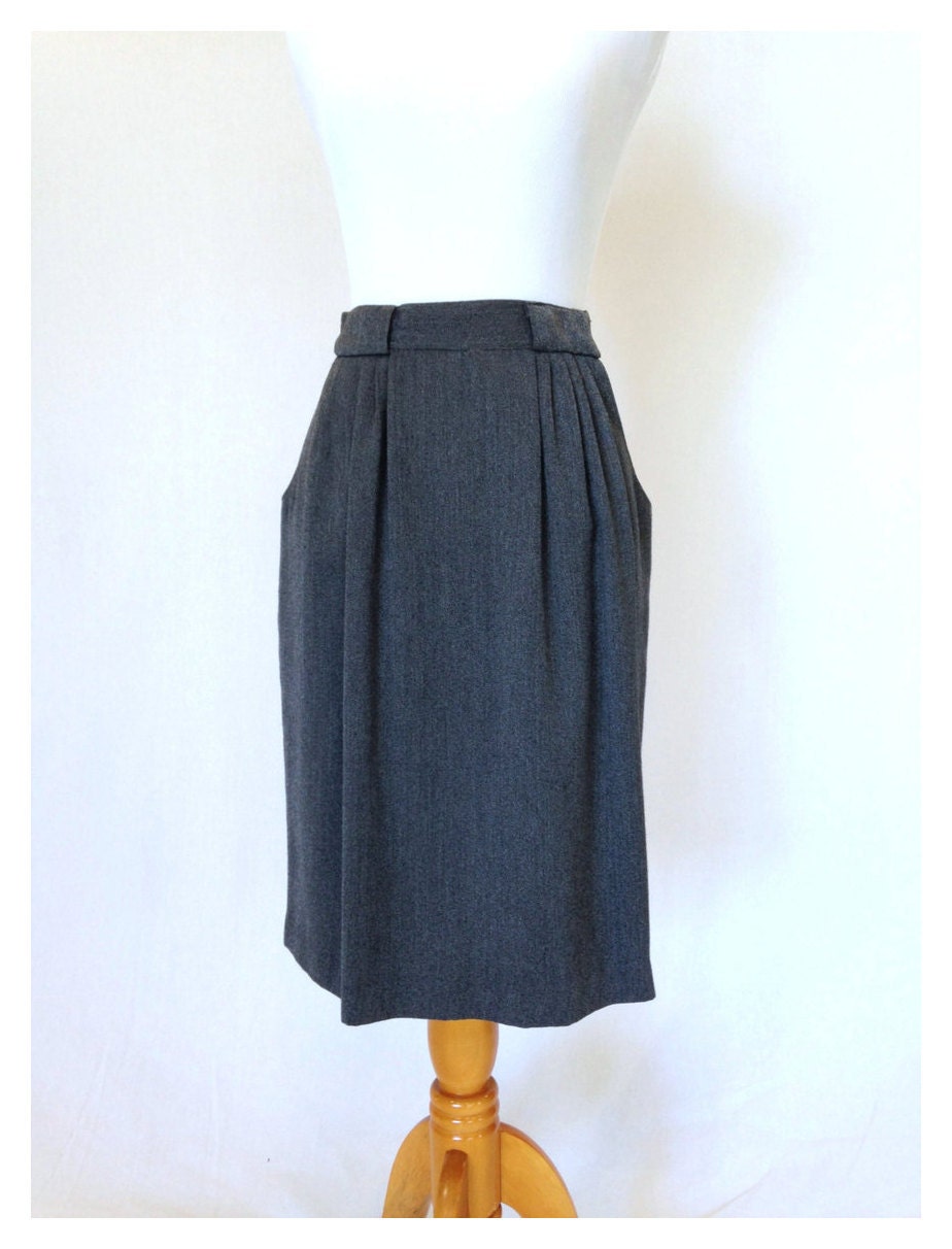 80s Pleated Grey Secretary Skirt Classy High Waist Skirt - Etsy