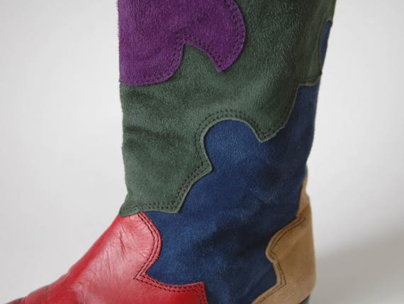 Colorful Suede Leather Cowboy Boots - Decorative … - image 6