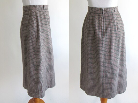 80s/90s Grey Plaid Wool Skirt - Calf Length Plaid… - image 3