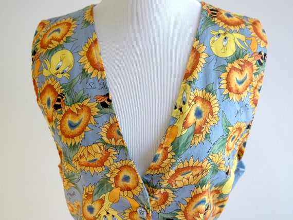 90s Tweety Bird and Sunflowers Sky Blue Cotton Ve… - image 6