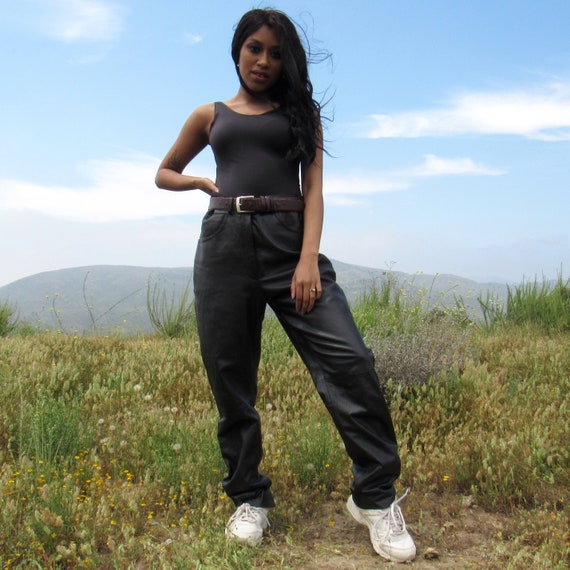 Black Leather Pants - 1990s Vintage Black Leather