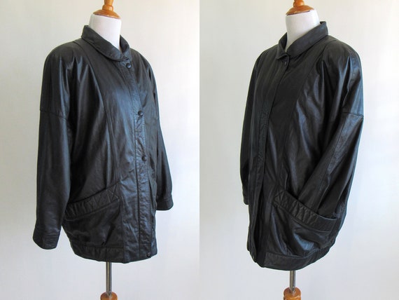 80s Black Leather Jacket - Classic Simple 1980s B… - image 2