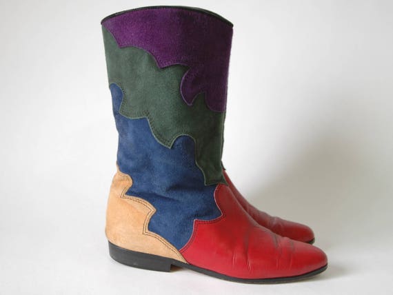 Colorful Suede Leather Cowboy Boots - Decorative … - image 4