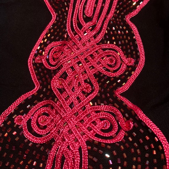 Black and Hot Pink Tunic Beaded Embroidered Long … - image 4