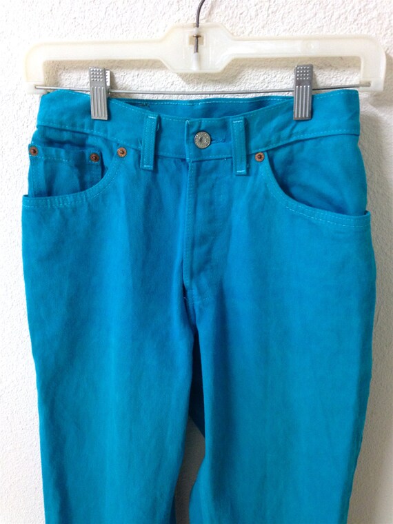 Bright Blue Levis Jean - High Waist Button Fly Je… - image 3