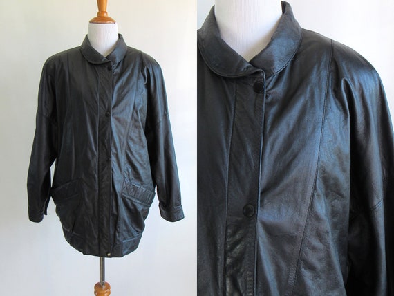 80s Black Leather Jacket - Classic Simple 1980s B… - image 1