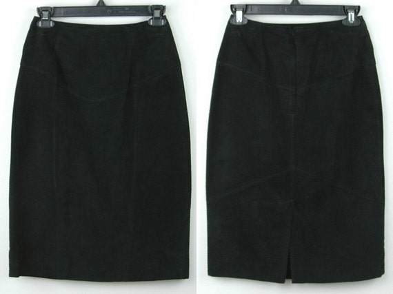 80s Black Suede Pencil Skirt - High Waist Leather… - image 4