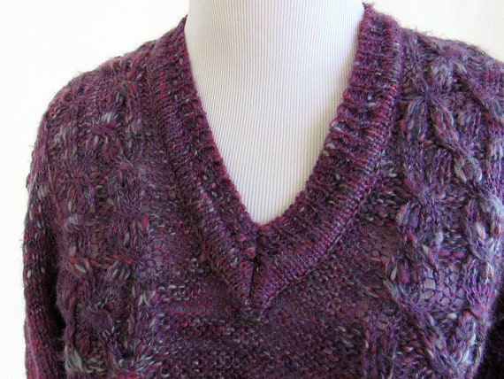 Purple Speckled Cable Knit Cropped Bishop Sleeve … - image 8