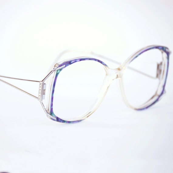 Blue Marbled Eyeglasses Frames: 1980s Retro Overs… - image 1